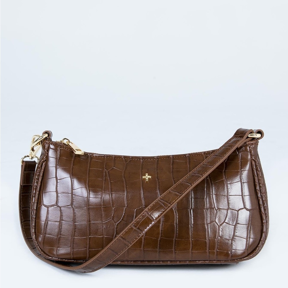 Princess Polly Dark Brown Croc Shoulder Bag